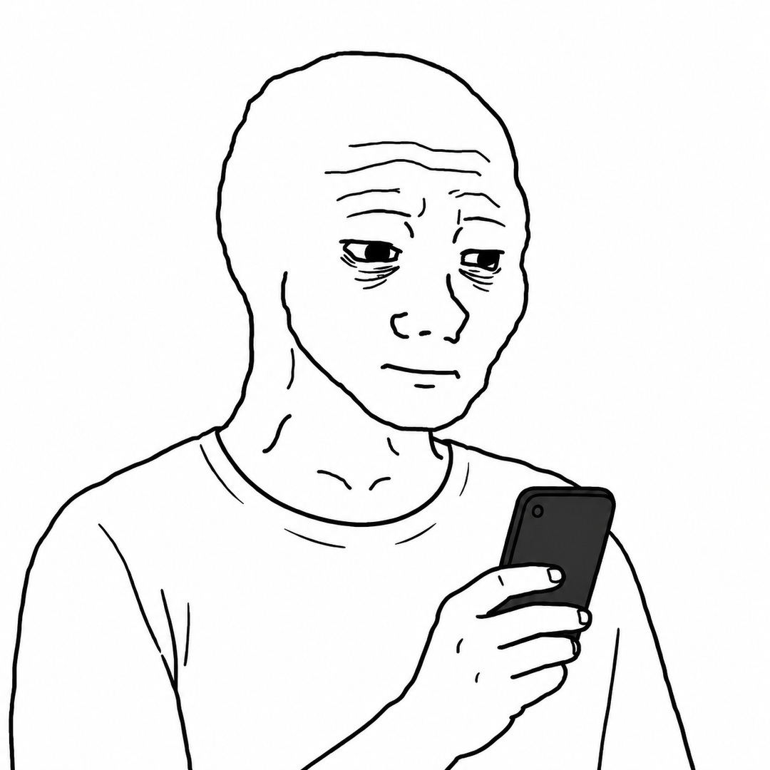 Wojak with a phone meme: Asking for help is a sign of strength.